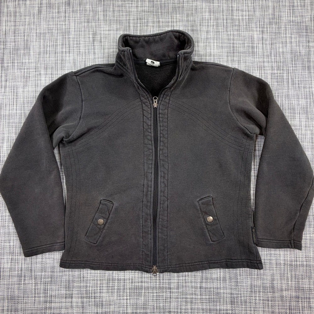Columbia Womens Large Full Zip Fleece Jacket Black Cotton Blend Snap Pockets